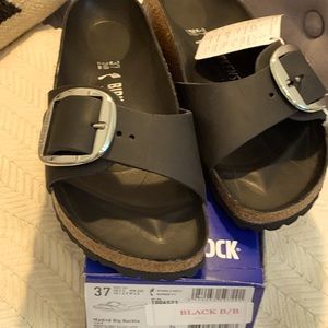 🔥NWT  Birkenstock Black BIG SILVER BUCKLE! New Arrival! SZ 37 US 6.5-7 MADRID🔥